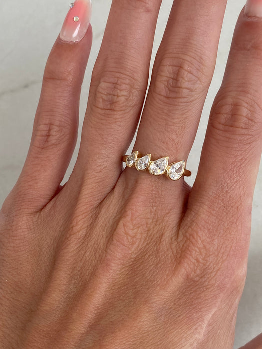 14K Gold Four Pear Partial Bezel Lab Diamond Ring