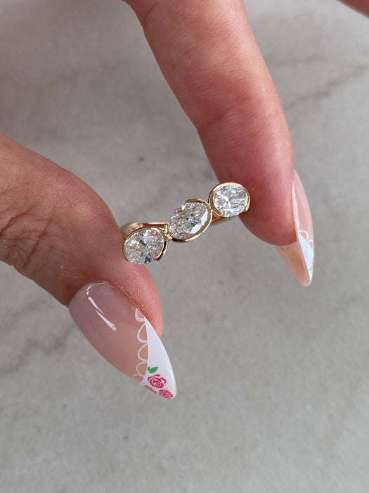 14K Gold Three Oval Lab Diamond Ring | 1.63 TCW
