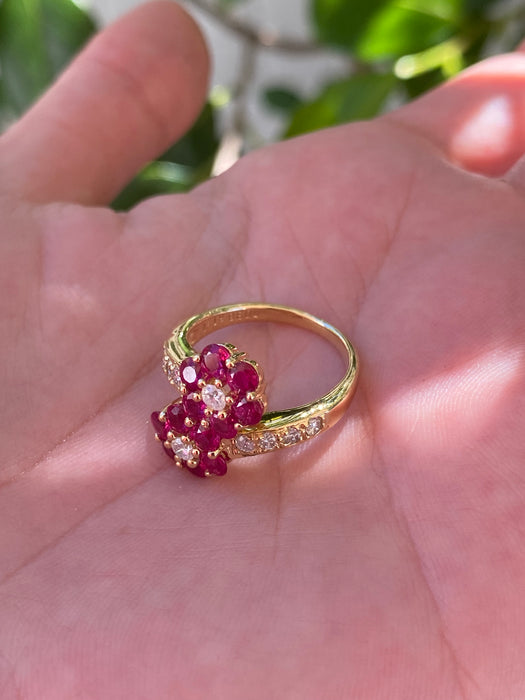 18k ruby diamond flower bypass ring size 5