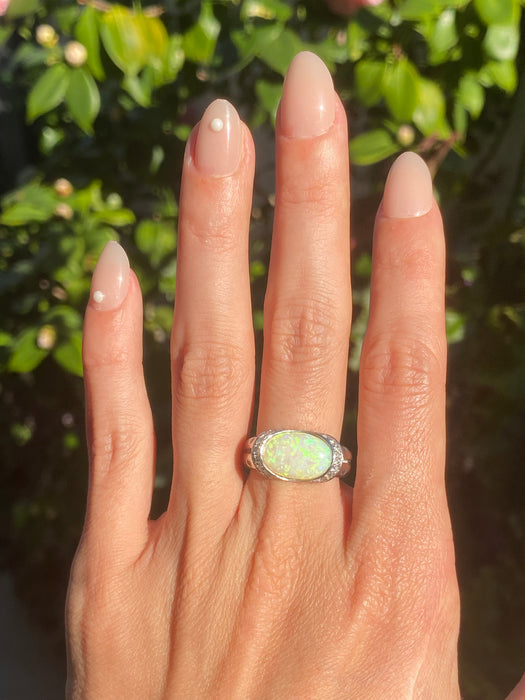 Platinum opal diamond ring size 7