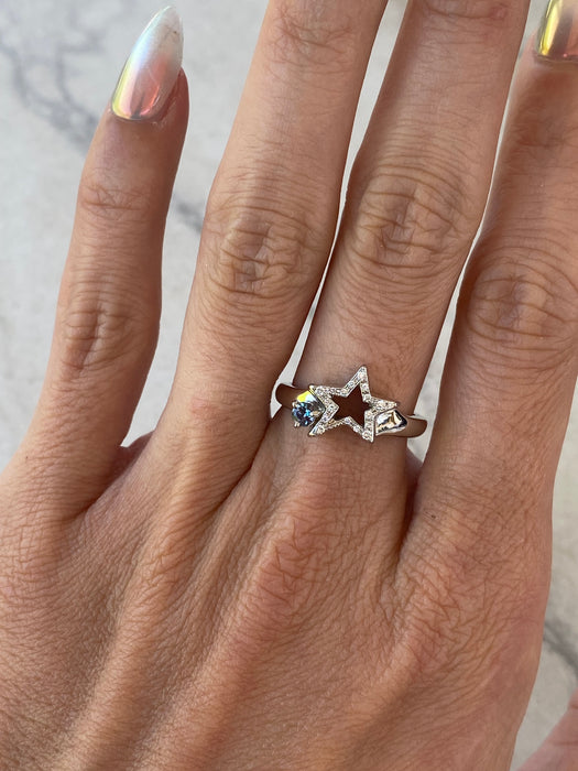 Vintage Platinum 900 Diamond Star & Alexandrite Ring