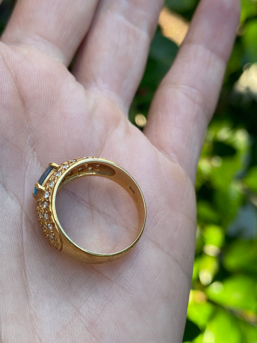 Vintage 18K Gold Aquamarine & Diamond Ring Size 6