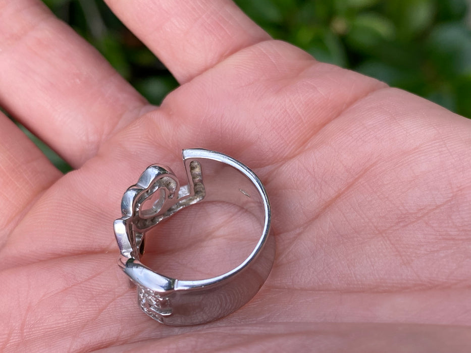 Vintage 18K White Gold Diamond Love Ring with Rose Gold Heart