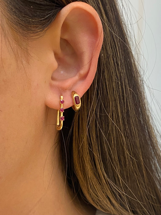 14K Gold Ruby Huggie Earrings