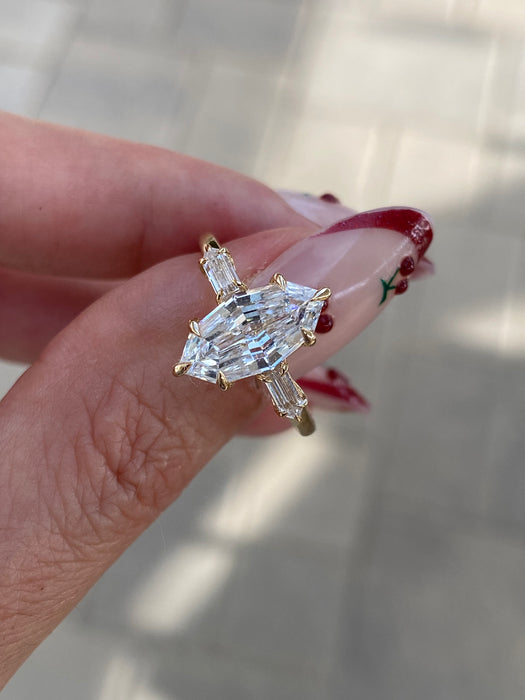14K 2.38 TCW Step Cut Marquise Lab Grown Diamond Ring