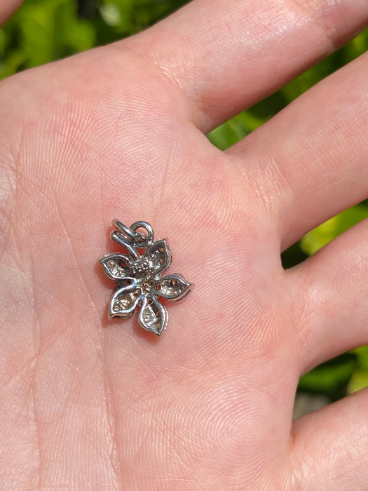 18k white gold flower leaf diamond charm