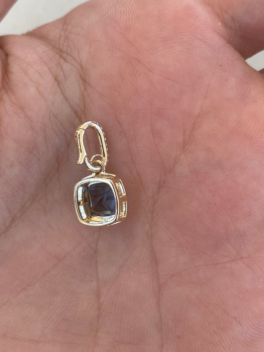 14K Gold London Blue Topaz & Diamond Cushion Charm