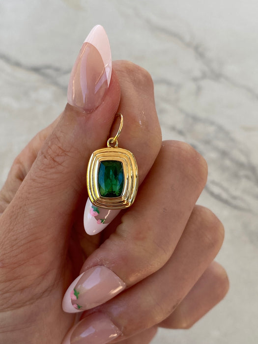 14K Blue-Green Tourmaline Triple Bezel Pendant