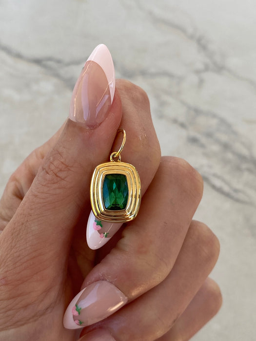 14K Blue-Green Tourmaline Triple Bezel Pendant