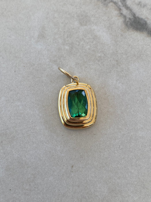 14K Blue-Green Tourmaline Triple Bezel Pendant