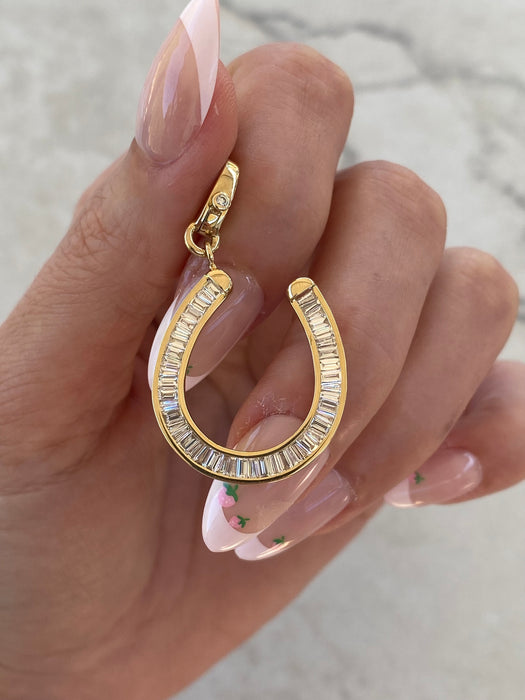 14K Baguette Lab Diamond Horseshoe Charm