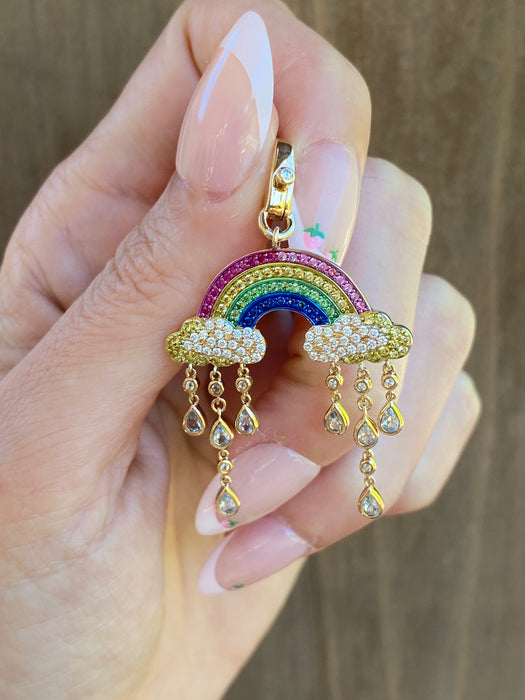 14K Rainbow Gemstone & Diamond Raincloud Charm