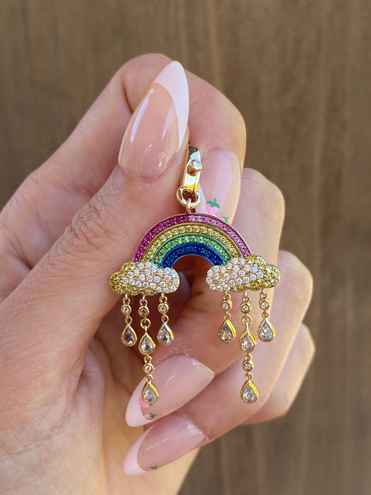 14K Rainbow Gemstone & Diamond Raincloud Charm