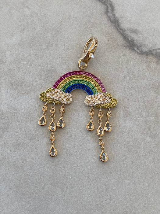 14K Rainbow Gemstone & Diamond Raincloud Charm