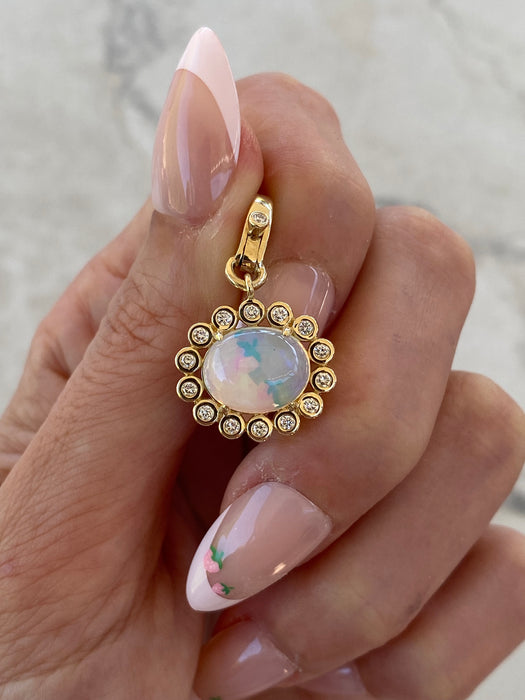 14K Natural Jelly Opal & Diamond Pendant