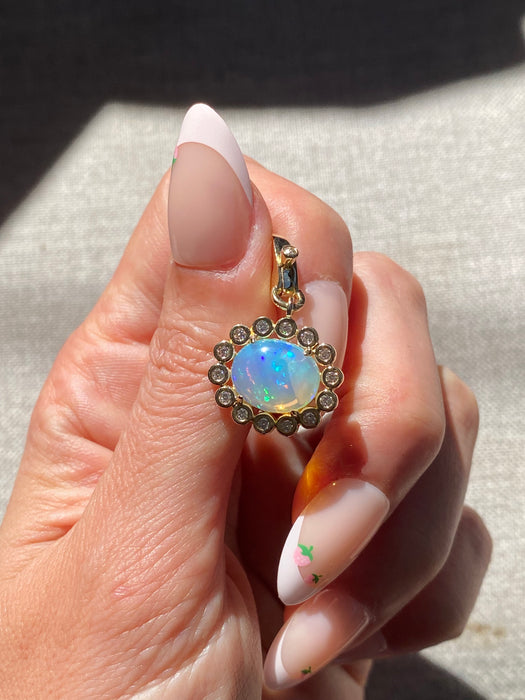 14K Natural Jelly Opal & Diamond Pendant
