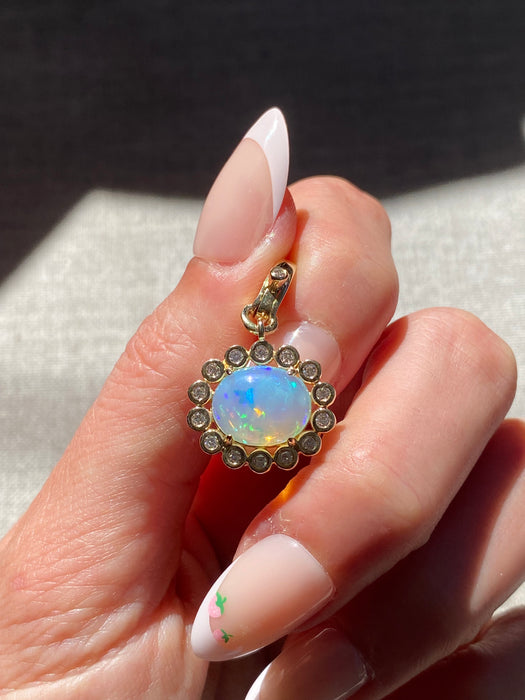 14K Natural Jelly Opal & Diamond Pendant