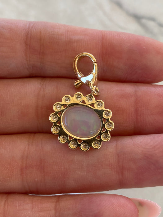 14K Natural Jelly Opal & Diamond Pendant