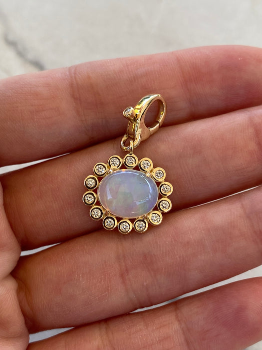 14K Natural Jelly Opal & Diamond Pendant
