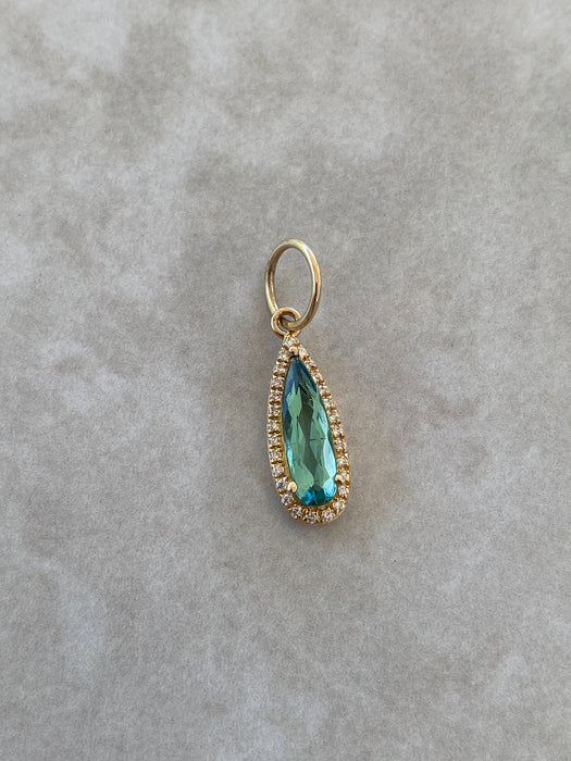 14K Pear Tourmaline & Natural Diamond Halo Pendant