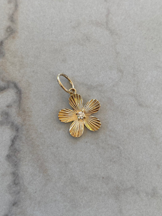 14K Natural Diamond Fluted Flower Pendant