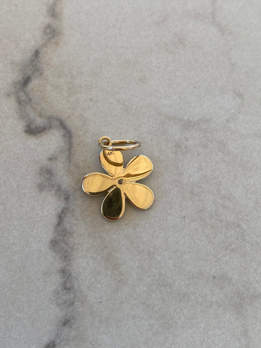 14K Natural Diamond Fluted Flower Pendant