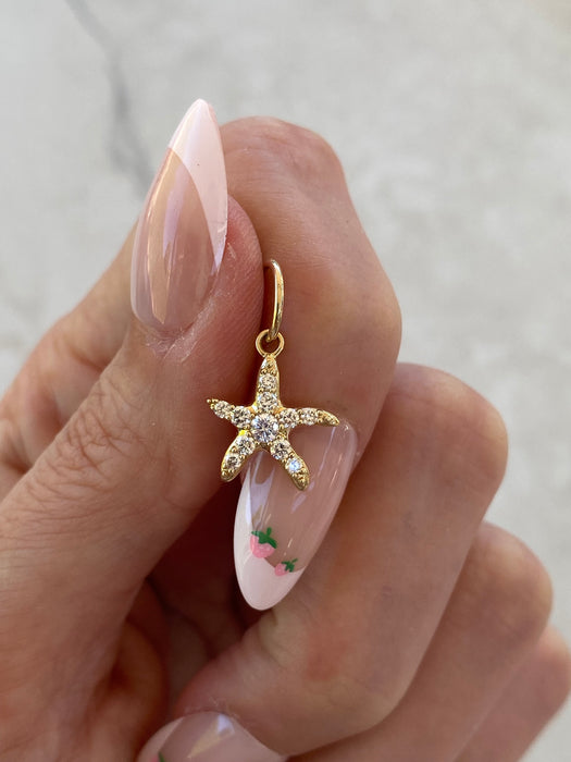 14K Natural Diamond Starfish Charm