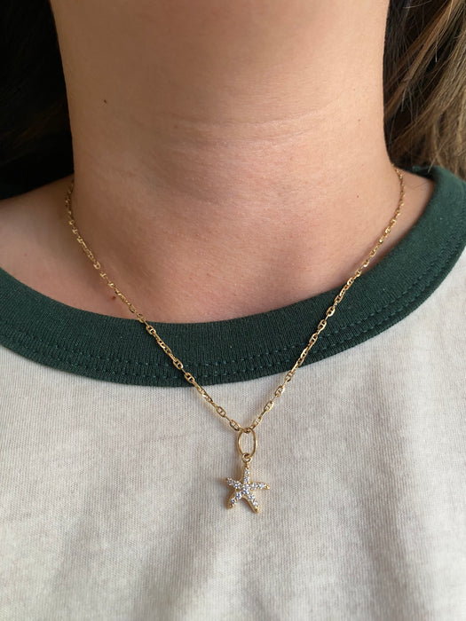 14K Natural Diamond Starfish Charm