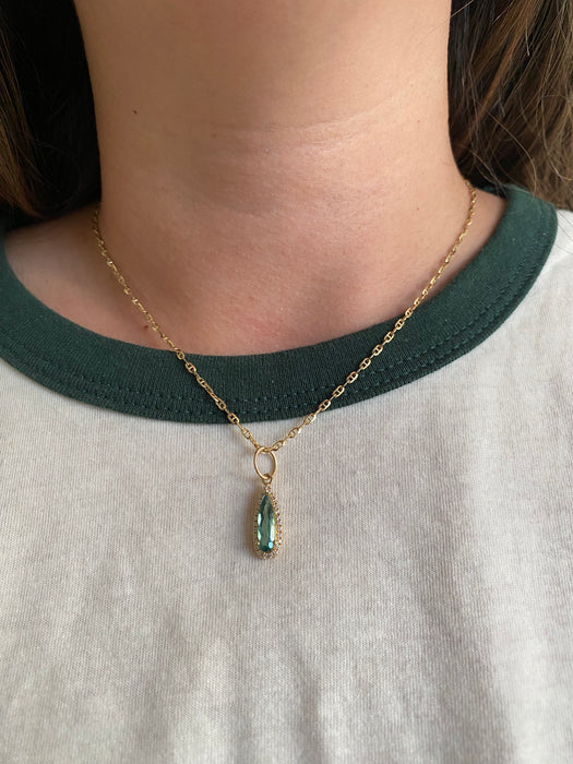 14K Pear Tourmaline & Natural Diamond Halo Pendant