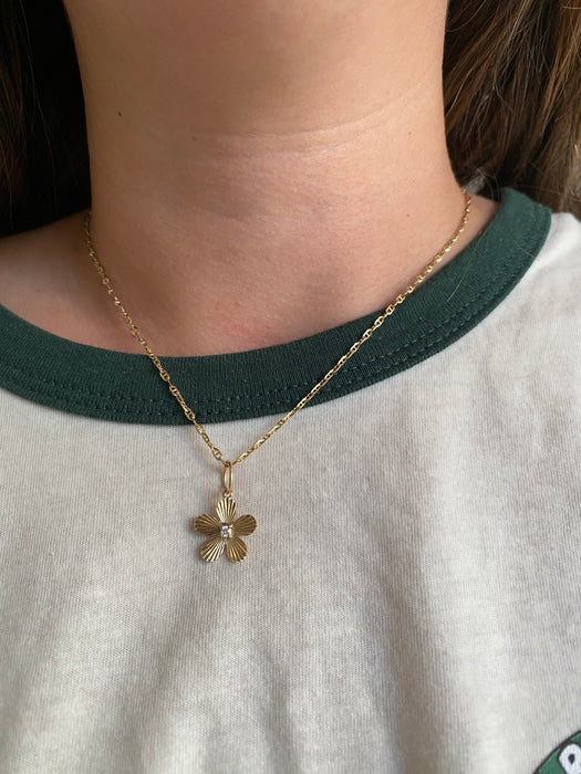 14K Natural Diamond Fluted Flower Pendant