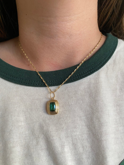 14K Blue-Green Tourmaline Triple Bezel Pendant