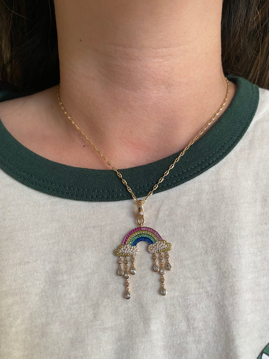 14K Rainbow Gemstone & Diamond Raincloud Charm