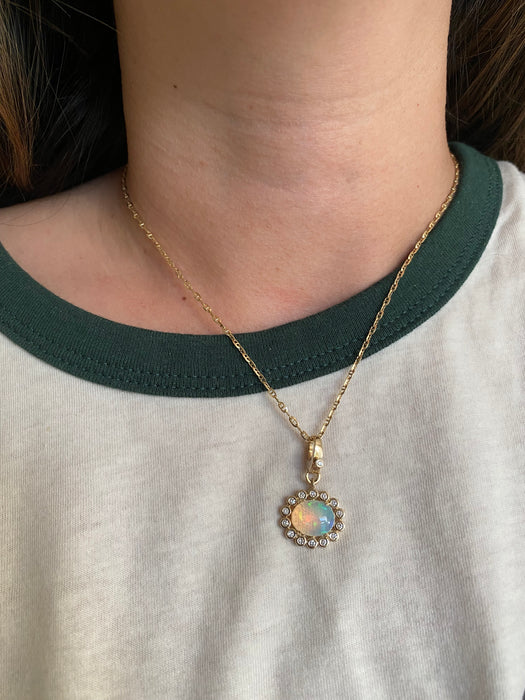 14K Natural Jelly Opal & Diamond Pendant