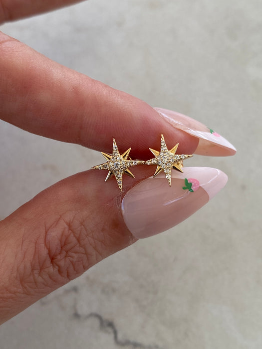 14K Natural Diamond North Star Stud Earrings