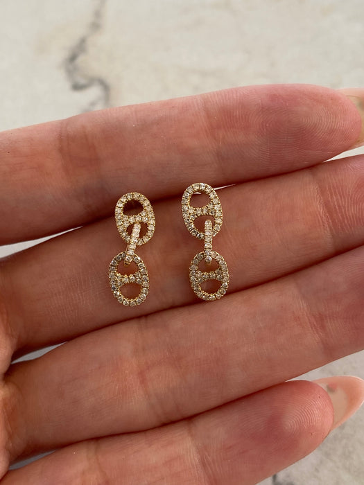 14K Natural Diamond Double Mariner Link Earrings