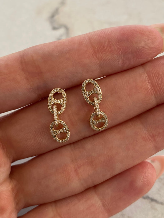14K Natural Diamond Double Mariner Link Earrings