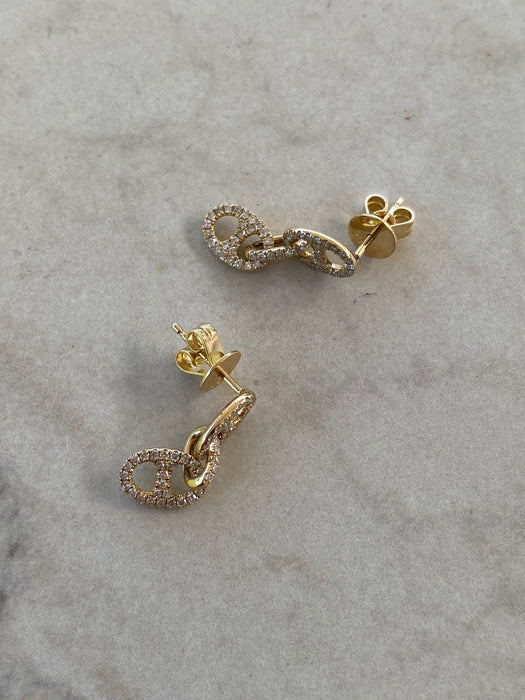 14K Natural Diamond Double Mariner Link Earrings
