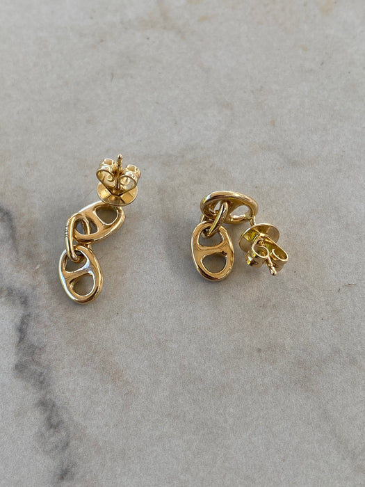 14K Natural Diamond Double Mariner Link Earrings