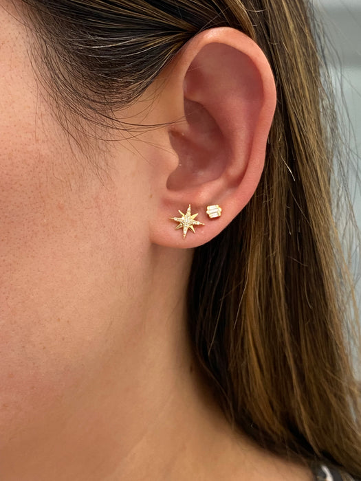 14K Natural Diamond North Star Stud Earrings