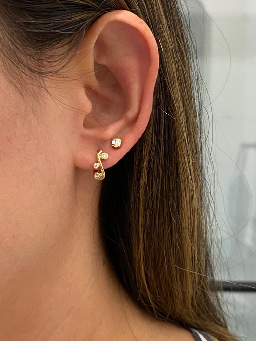 14K Natural Diamond Wavy Huggie Earrings