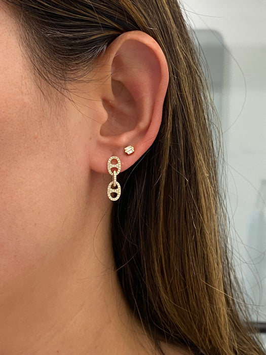 14K Natural Diamond Double Mariner Link Earrings