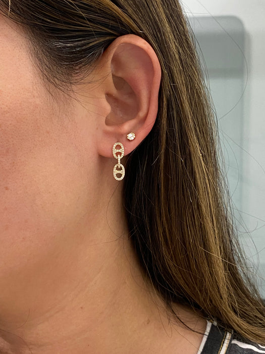 14K Natural Diamond Double Mariner Link Earrings