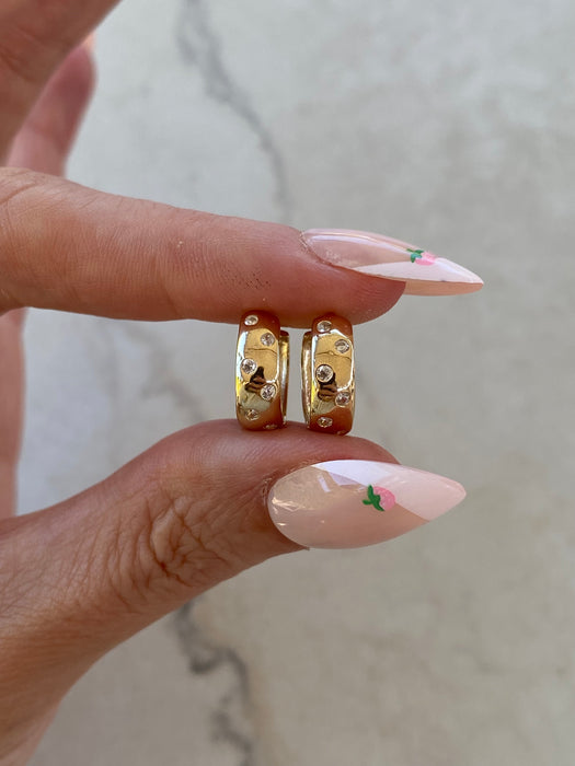 14K Gold Reversible Chubby CZ Huggie Earrings