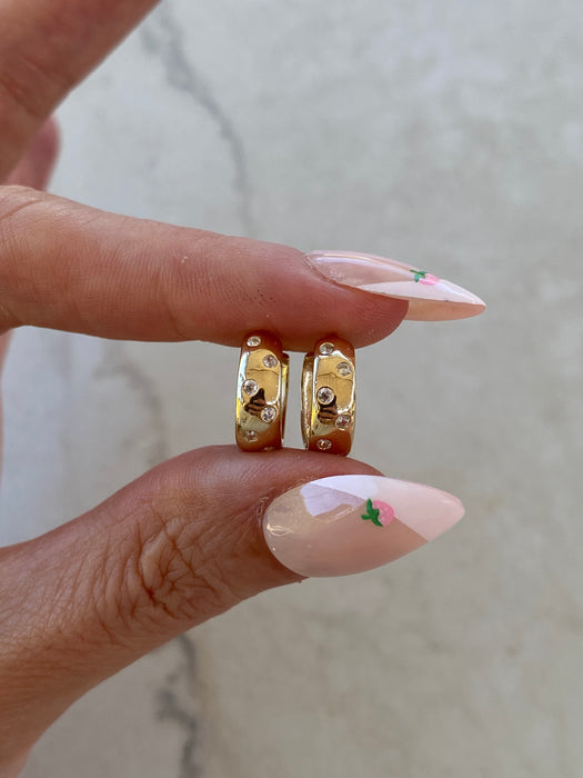 14K Gold Reversible Chubby CZ Huggie Earrings