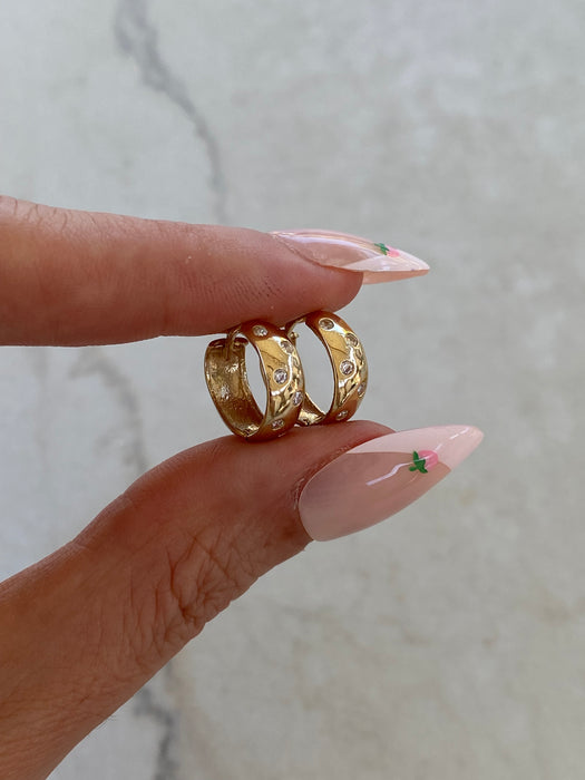 14K Gold Reversible Chubby CZ Huggie Earrings