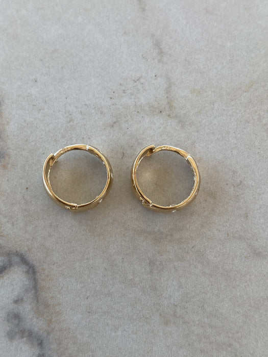 14K Gold Reversible Chubby CZ Huggie Earrings