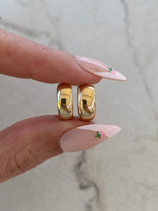 14K Gold Reversible Chubby CZ Huggie Earrings