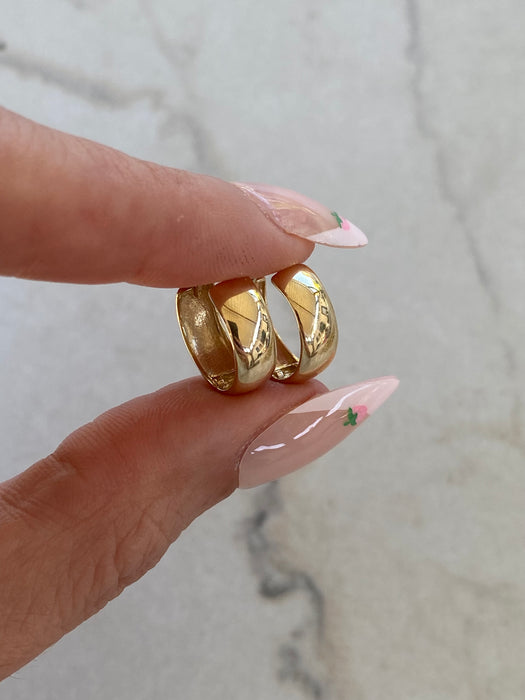 14K Gold Reversible Chubby CZ Huggie Earrings