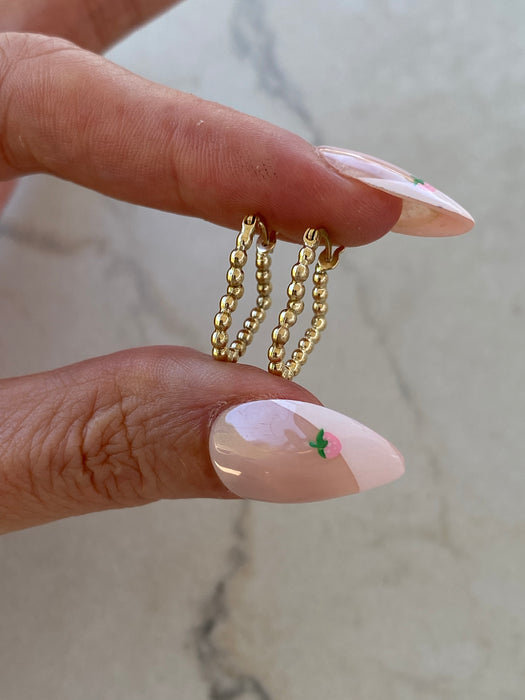 14K Gold Beaded Heart Hoop Earrings