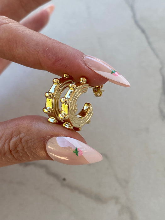 14K Gold Ribbed J-Hoop Earrings